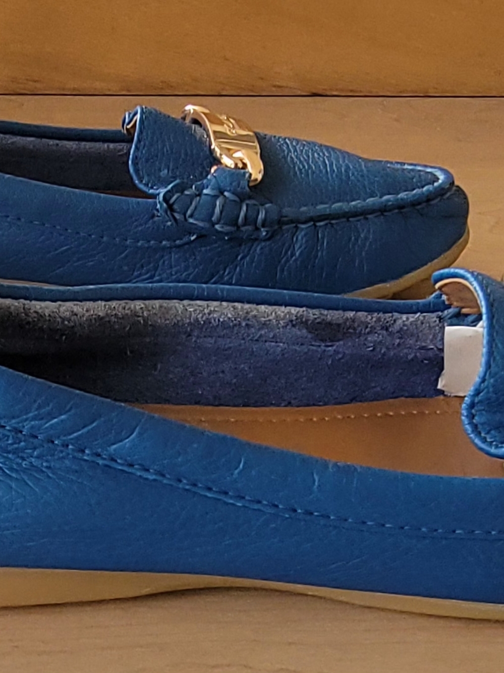 Coach Blue Leather Moccasin Loafers with Gold Hardware - Picture 3 of 8
